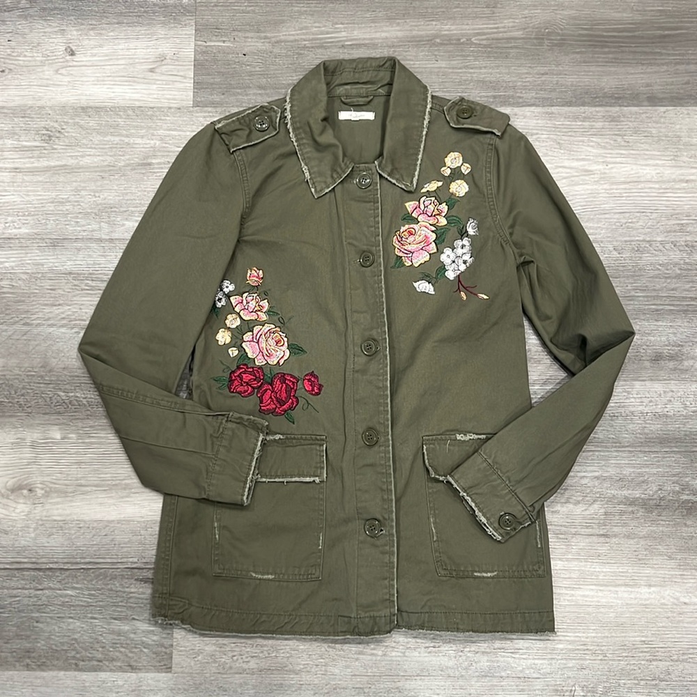 Maurice’s floral embroidered military shacket, EUC